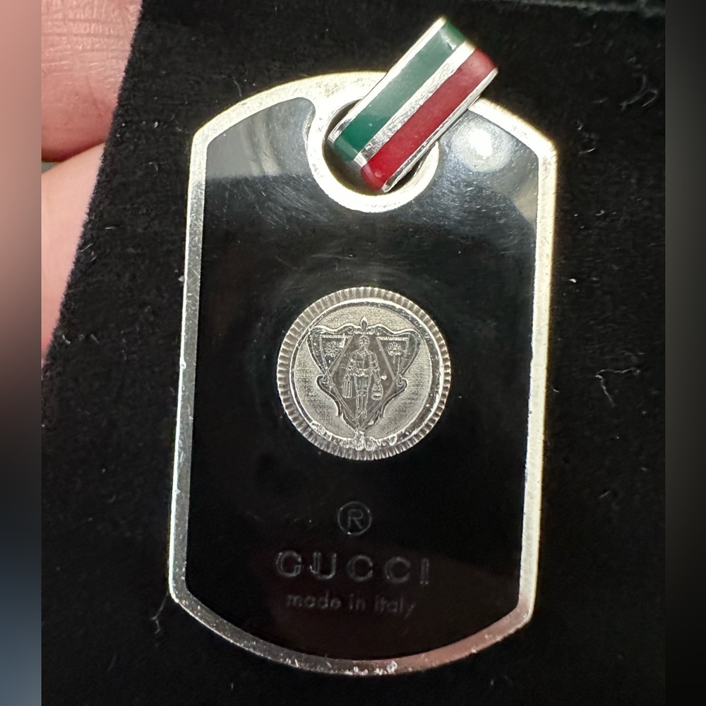 Gucci Black and Silver Dog Tag Pendant